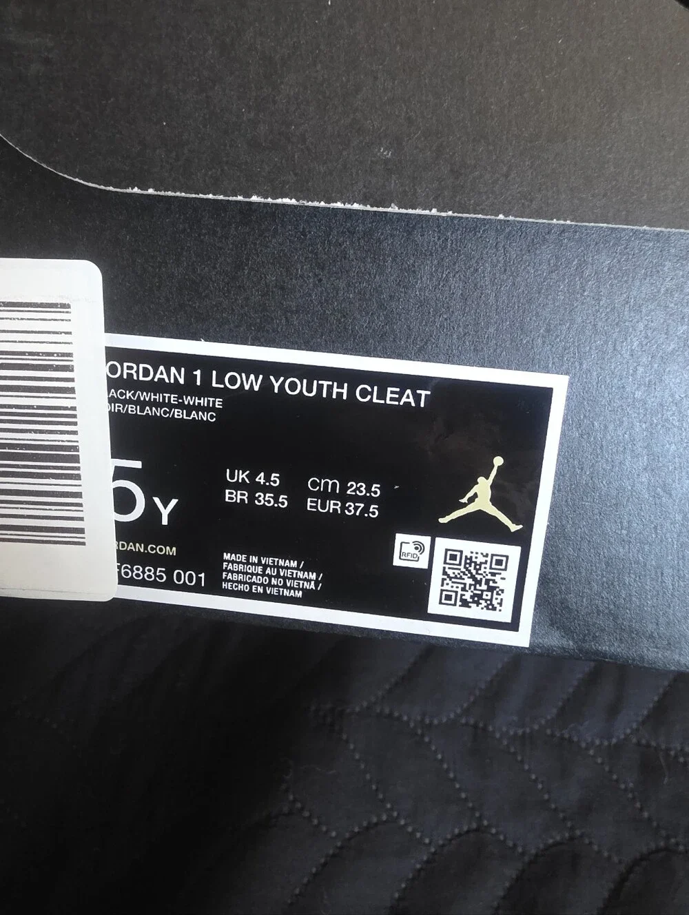 Nike Black and White Jordan 1 Low Youth Cleat